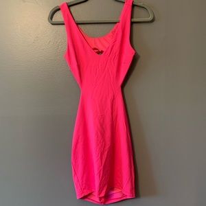 Bright pink back cutout bodycon dress